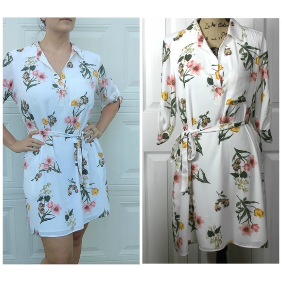 New York & Company Dresses & Skirts - New York & Company white floral shirt dress
